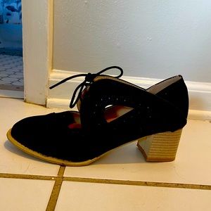 No Label Stacked heel Laceup Mary Janes